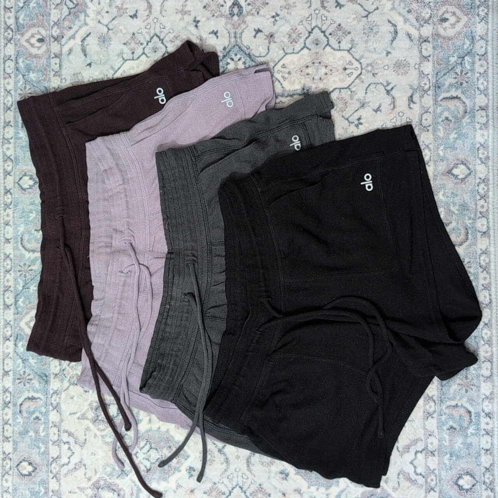 ALO Yoga Women's Black, Dark Gray, Maroon And light Purple Shorts
